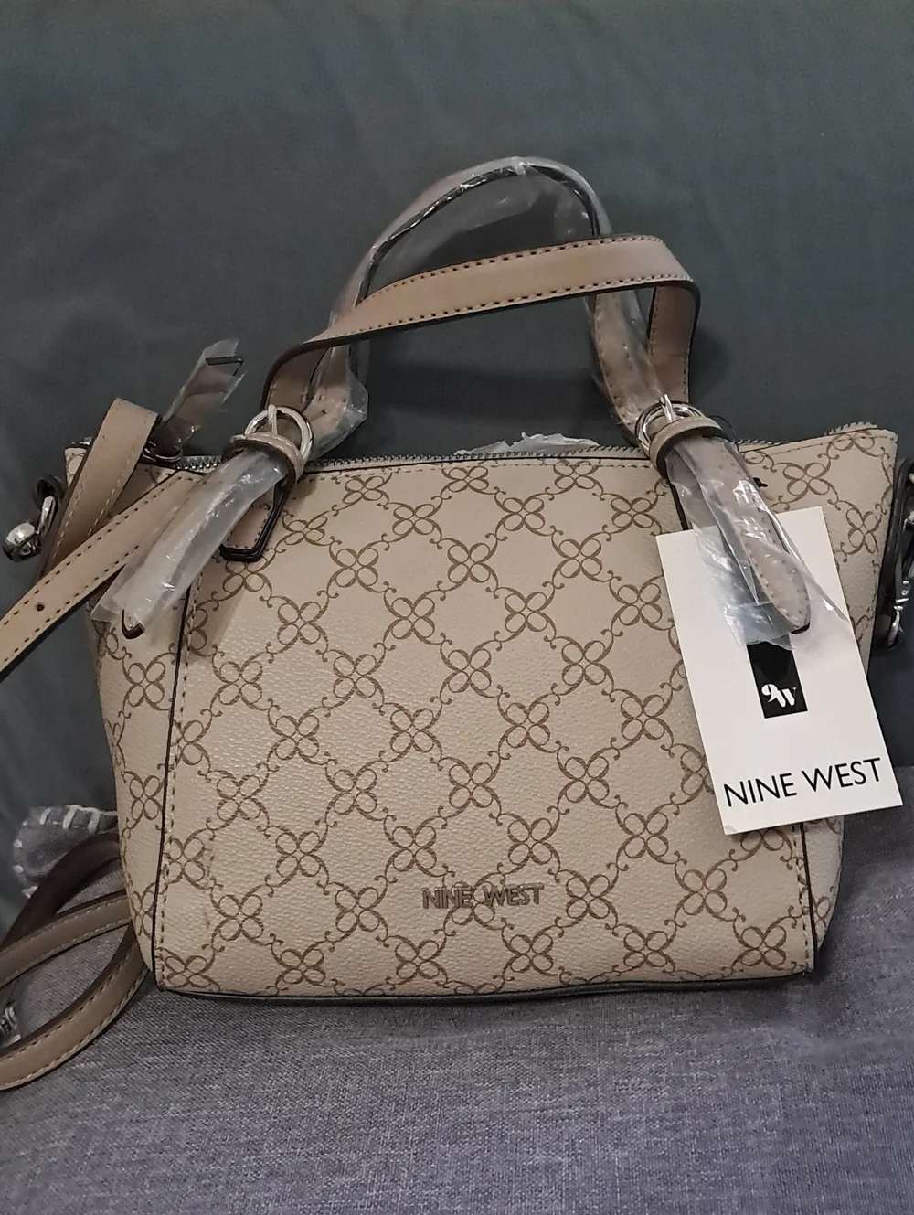 Nine West Taupe Monogram Satchel